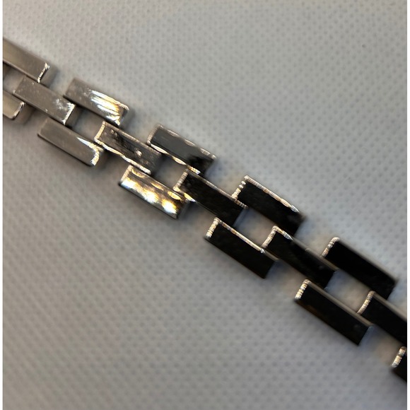 Vintage Goldette Silvertone Chain Link Bracelet Bold Rectangular Interlocking 7 - Picture 1 of 7